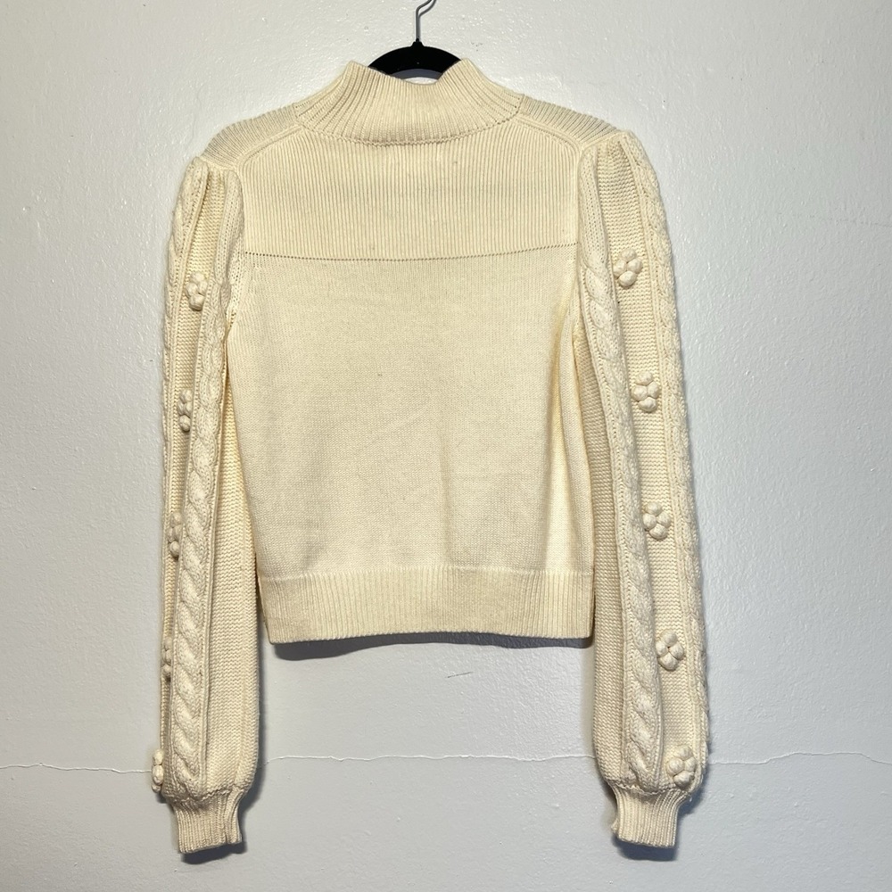 Maeve Anthropologie Kiara Sweater Ivory‎ Textured Bubble Balloon Sleeves S FLAW - Picture 6 of 15